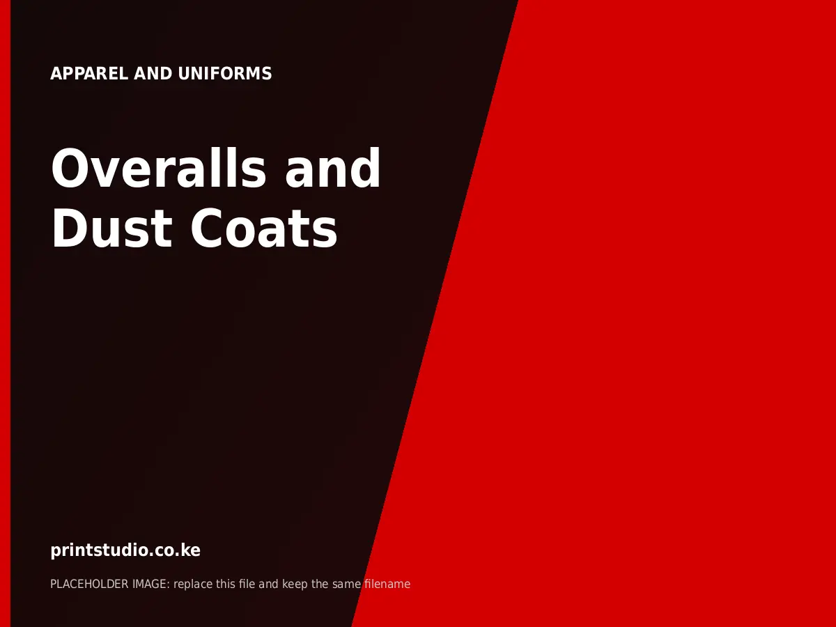 Overalls and Dust Coats | Printstudio Kenya Overalls and Dust Coats printed by Printstudio in Nairobi, Kenya